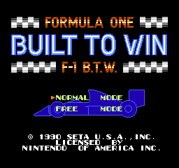 Formula One Built To Win title screen for NES